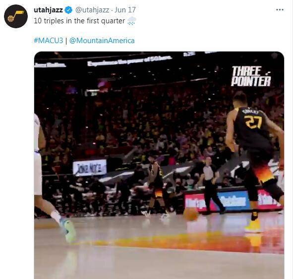 对攻 爵士半场17记三分仅领先5分 乔治22 8对轰博扬23 7三分 米切尔