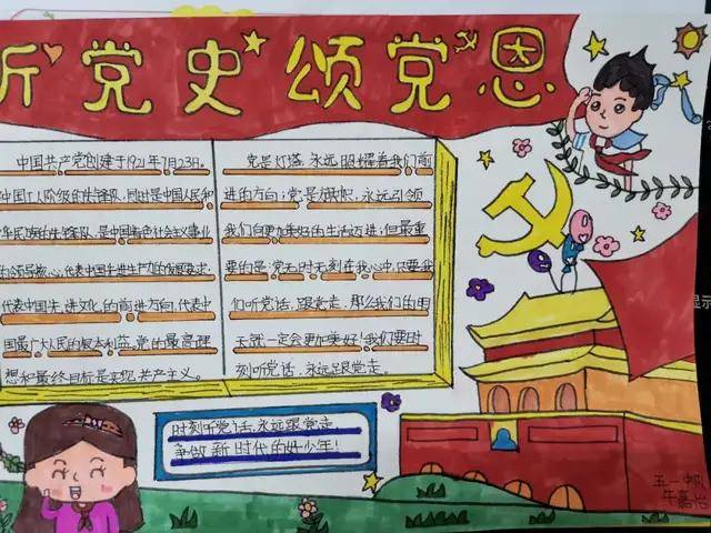 学党史,强信念,跟党走 | 中州大道小学红领巾心向党手抄报展特写_活动