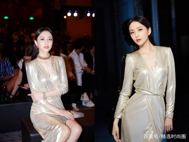 佟丽娅|佟丽娅大胆尝试，烈焰红唇配香槟色开叉裙，美到不敢认！