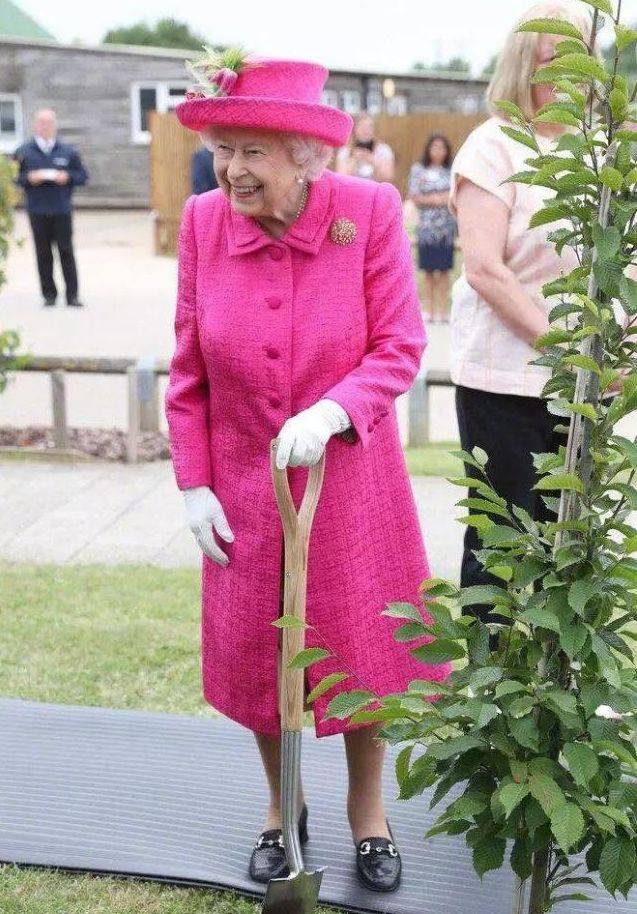 服装|英国女王哪像93岁？穿粉色碎花裙俏皮又减龄，搭珍珠项链贵气十足