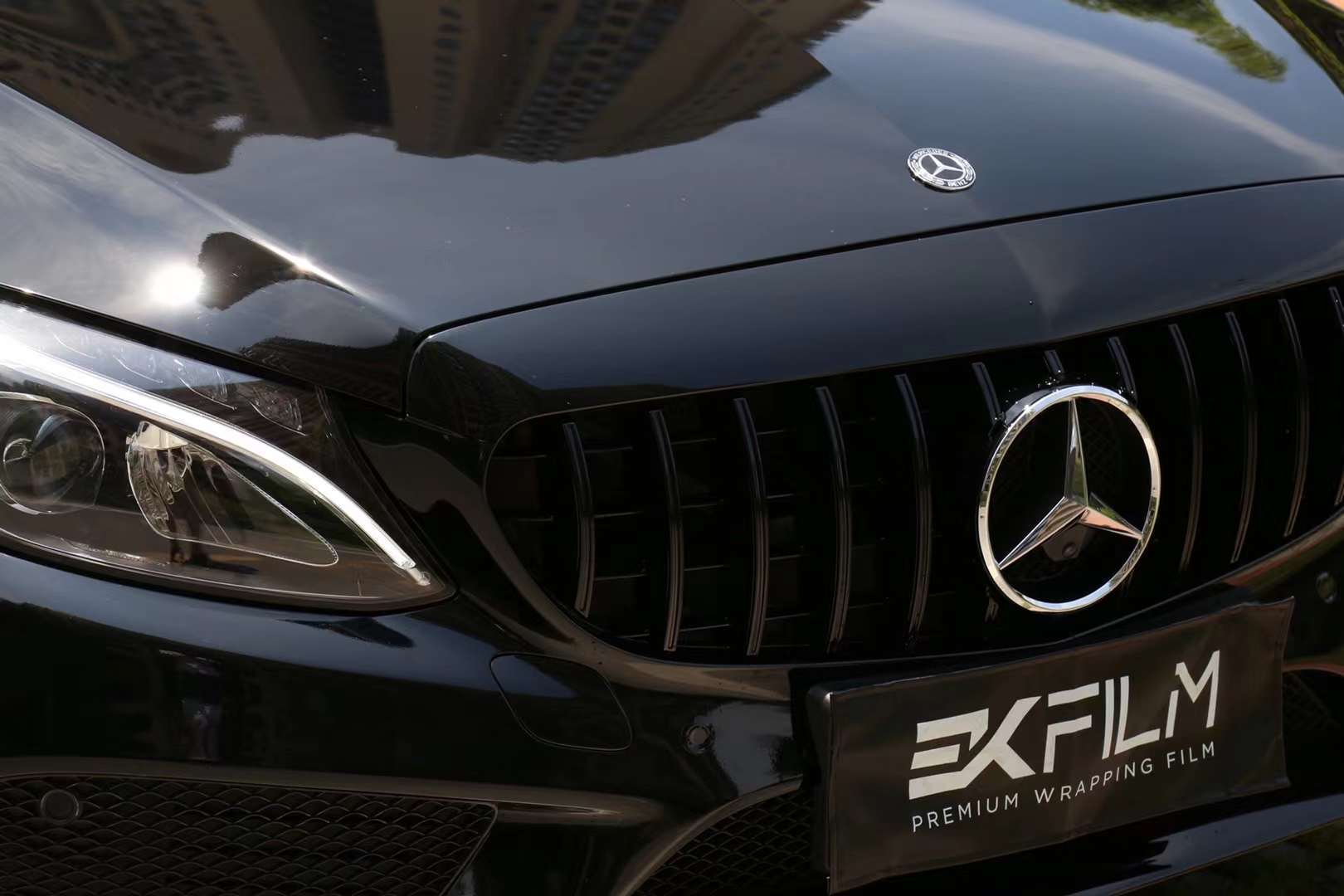 奔驰c260贴膜ekfilmek改色膜pet超级亮黑