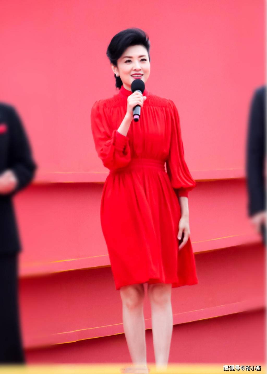 整体|周涛气质独特又一绝，穿红色连衣裙展现优越气质，薄纱裙仙气飘飘