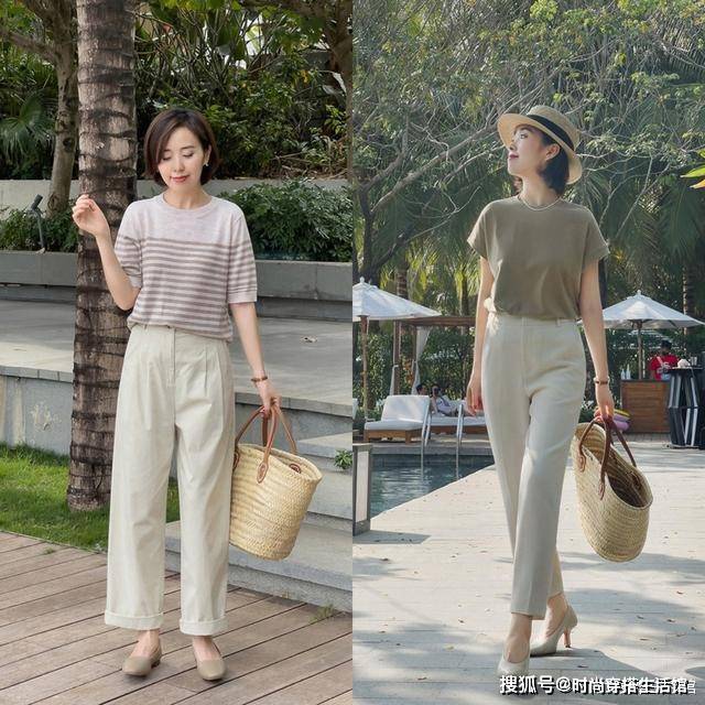 色彩|夏天不一定穿裙子才好看，今年流行“T恤+长裤”，适合40岁女人
