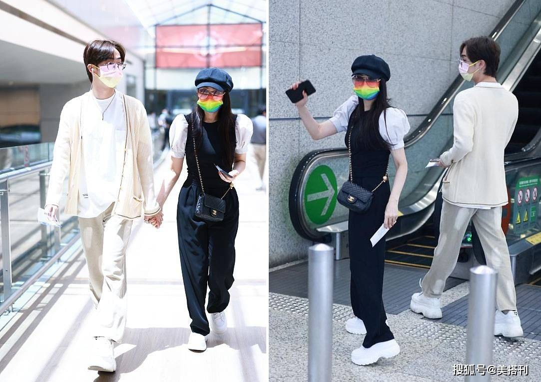 母子俩|伊能静保养得真好！和儿子牵手走机场，母子俩看着倒像是年轻情侣