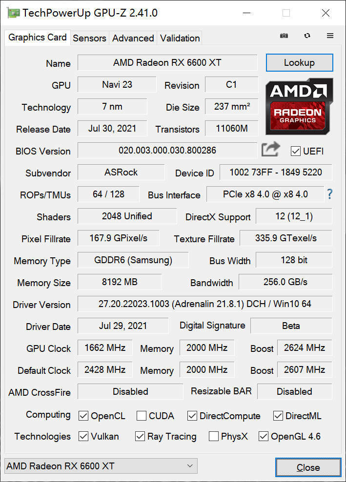 华擎RX 6600XT显卡首发评测：帧率完胜RTX 3060 光追性能有提高空间_