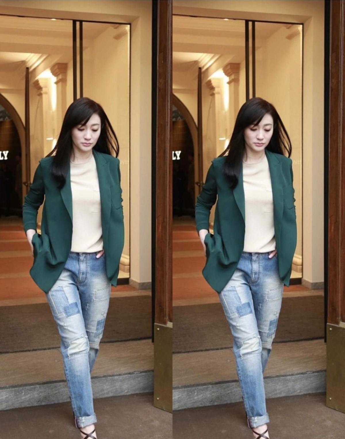 驼色|李小冉的长相真大气，穿上西装挺有“女老板”的范儿，气场好强