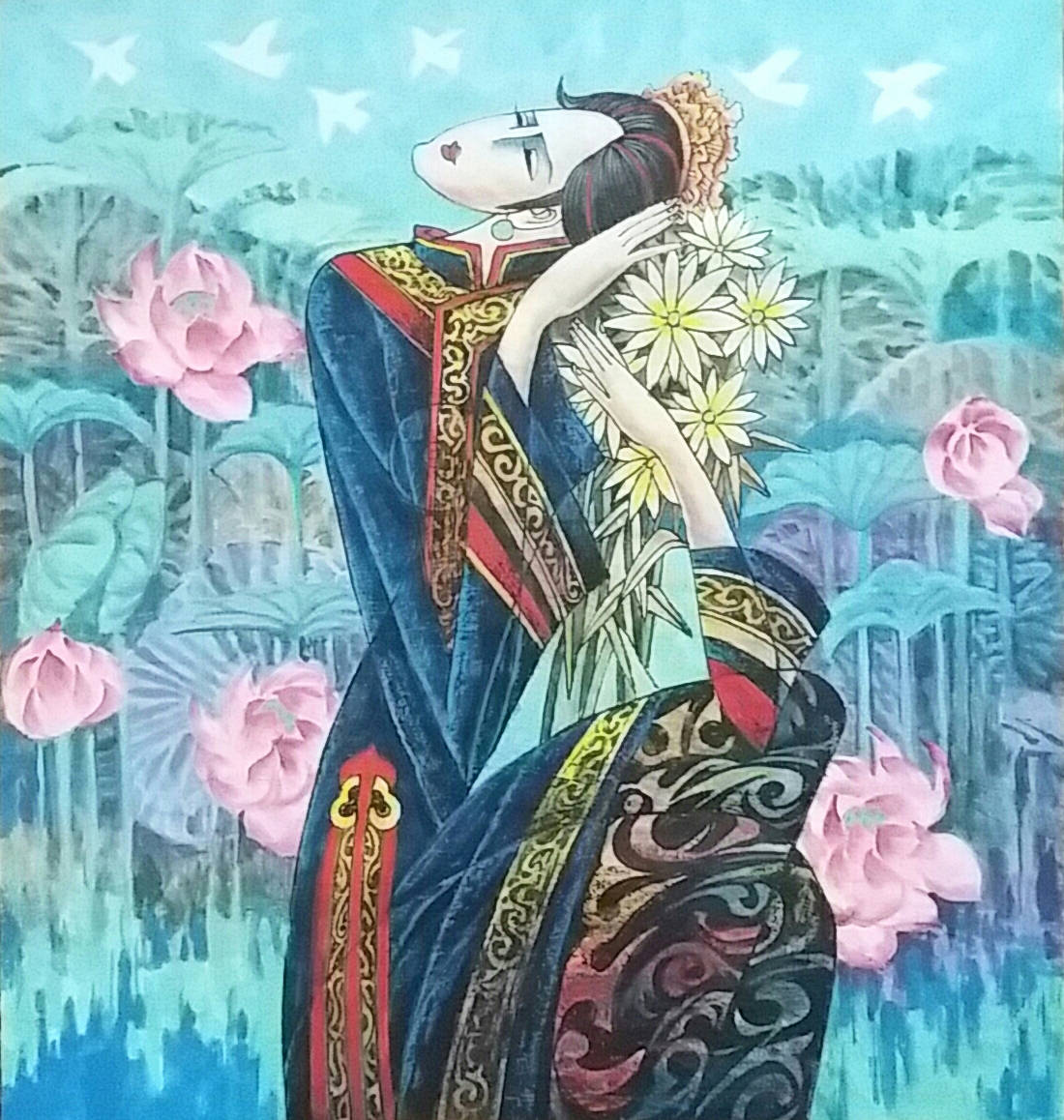 美女与彩荷著名画家苏继海谈现代重彩装饰画