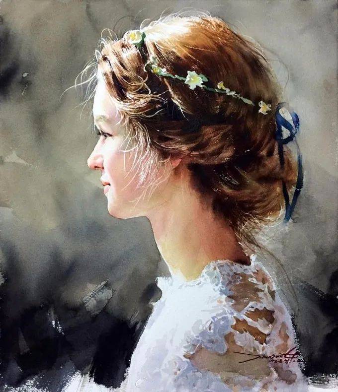 这水彩人物画干净明快太养眼了