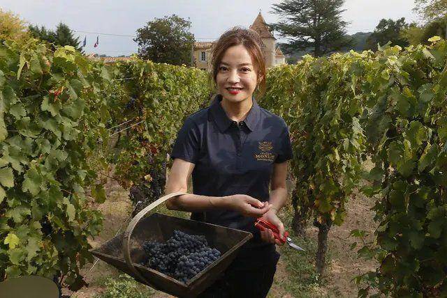 藏蓝色|赵薇真接地气，穿藏蓝色POLO衫摘葡萄，哪看得出有44岁了