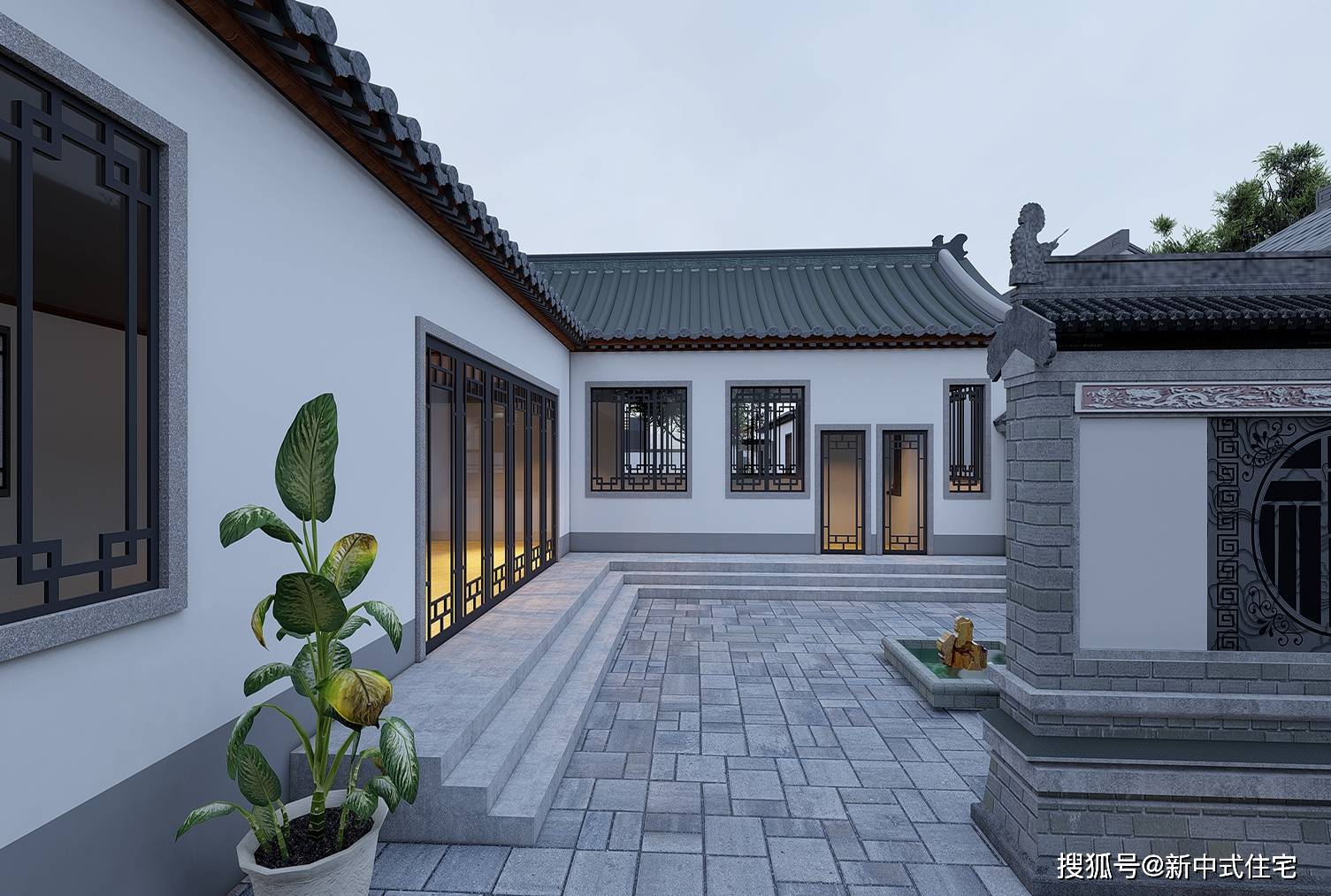 简洁新中式庭院改造仿石青砖砖雕浮雕挂件做简单装饰好看大气