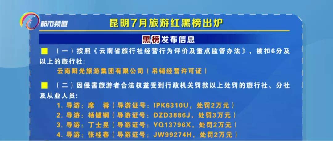 导游|昆明7月旅游红黑榜出炉 12家旅行社登红榜