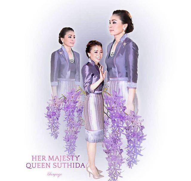 光泽感|苏提达发紫藤花海报好仙,优雅端庄女神范儿,戴珍珠项链增添贵气