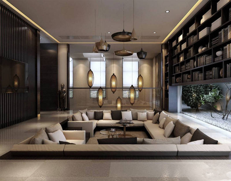 部分下沉式客厅会依阶梯而建,这样的客厅就会显得更加宽敞.