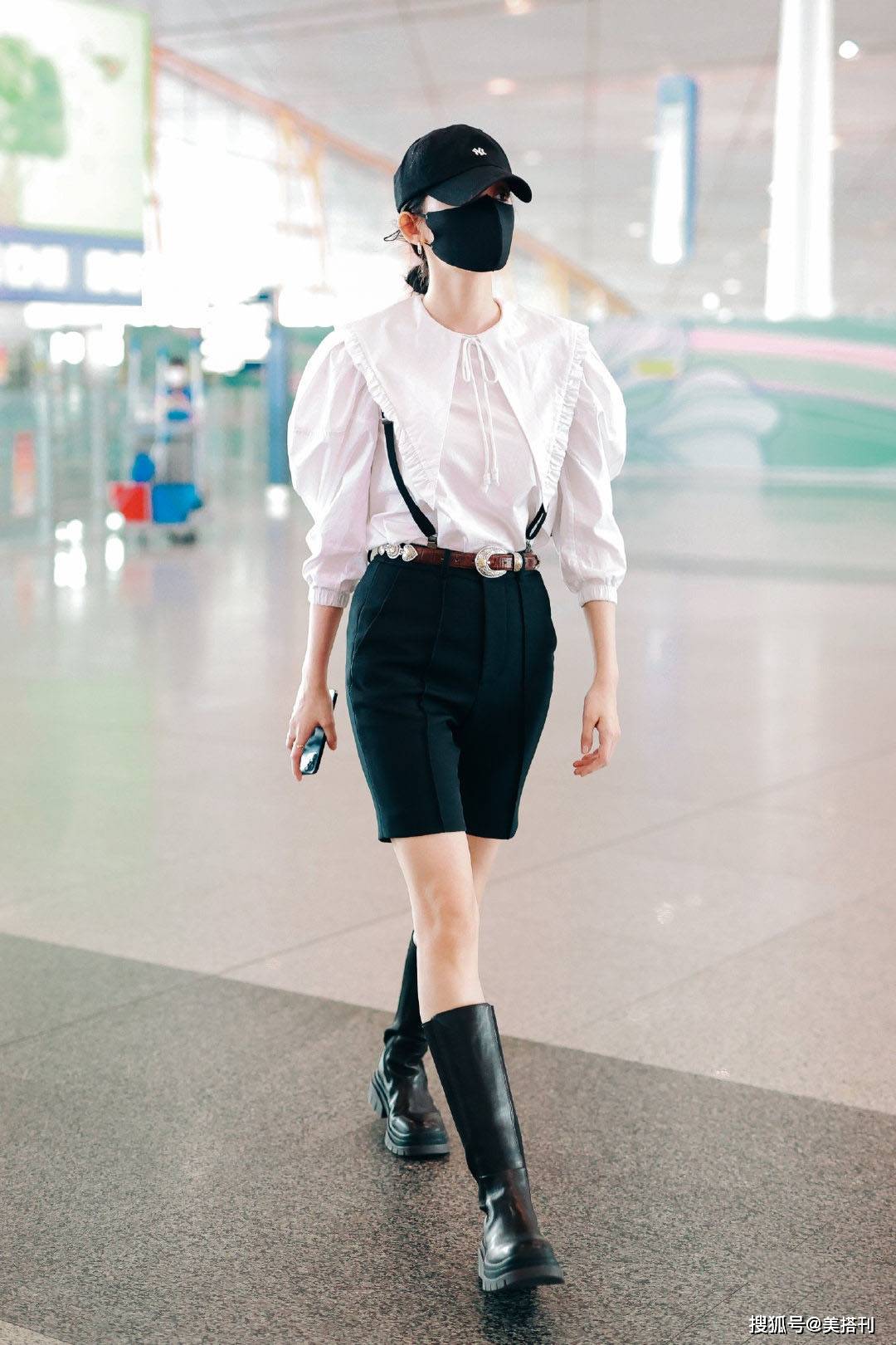 黑色|古力娜扎最新机场私服，穿宽松短裤踩拖鞋，网友：美女成大老爷们