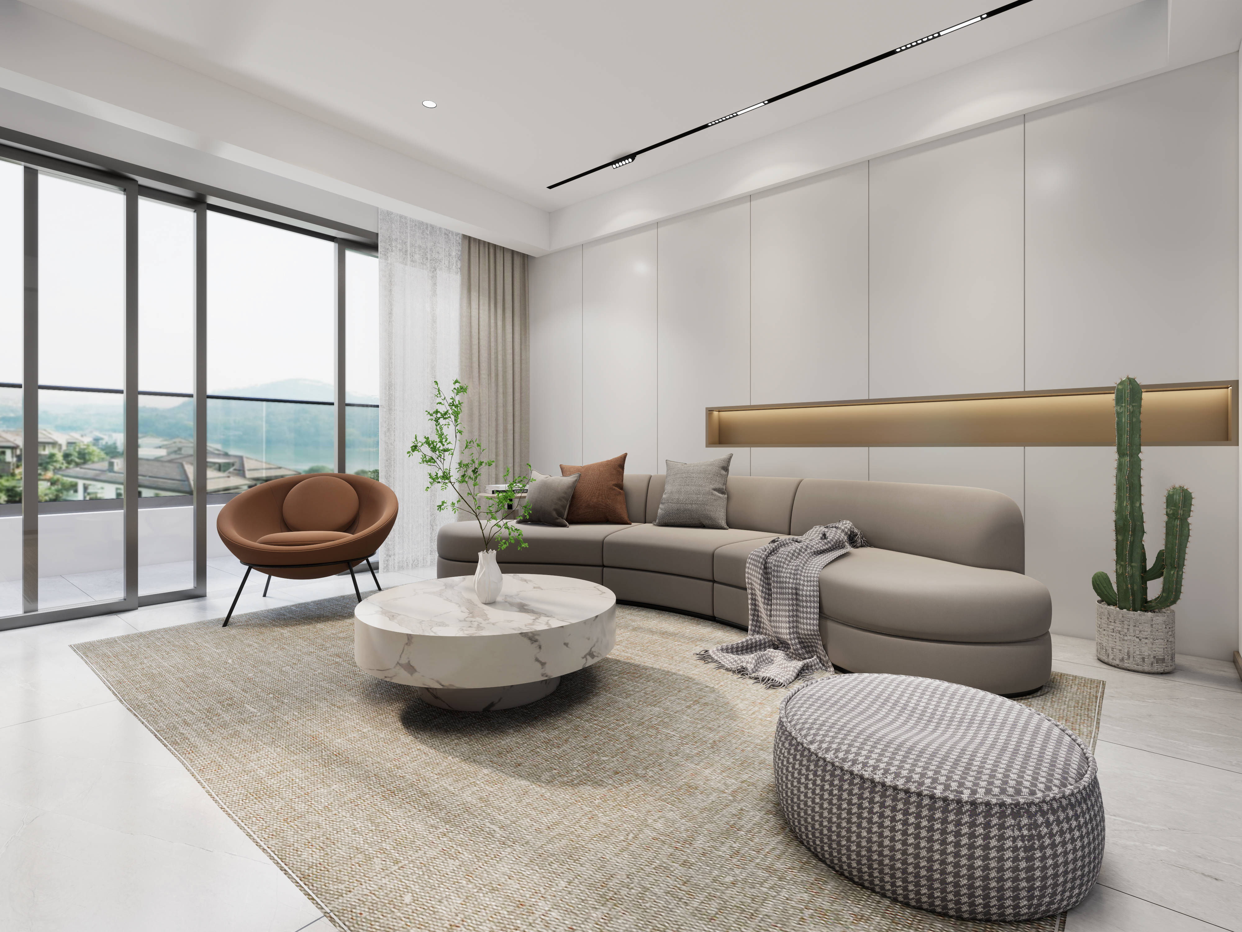 极简悬空电视墙营造大平层空间感