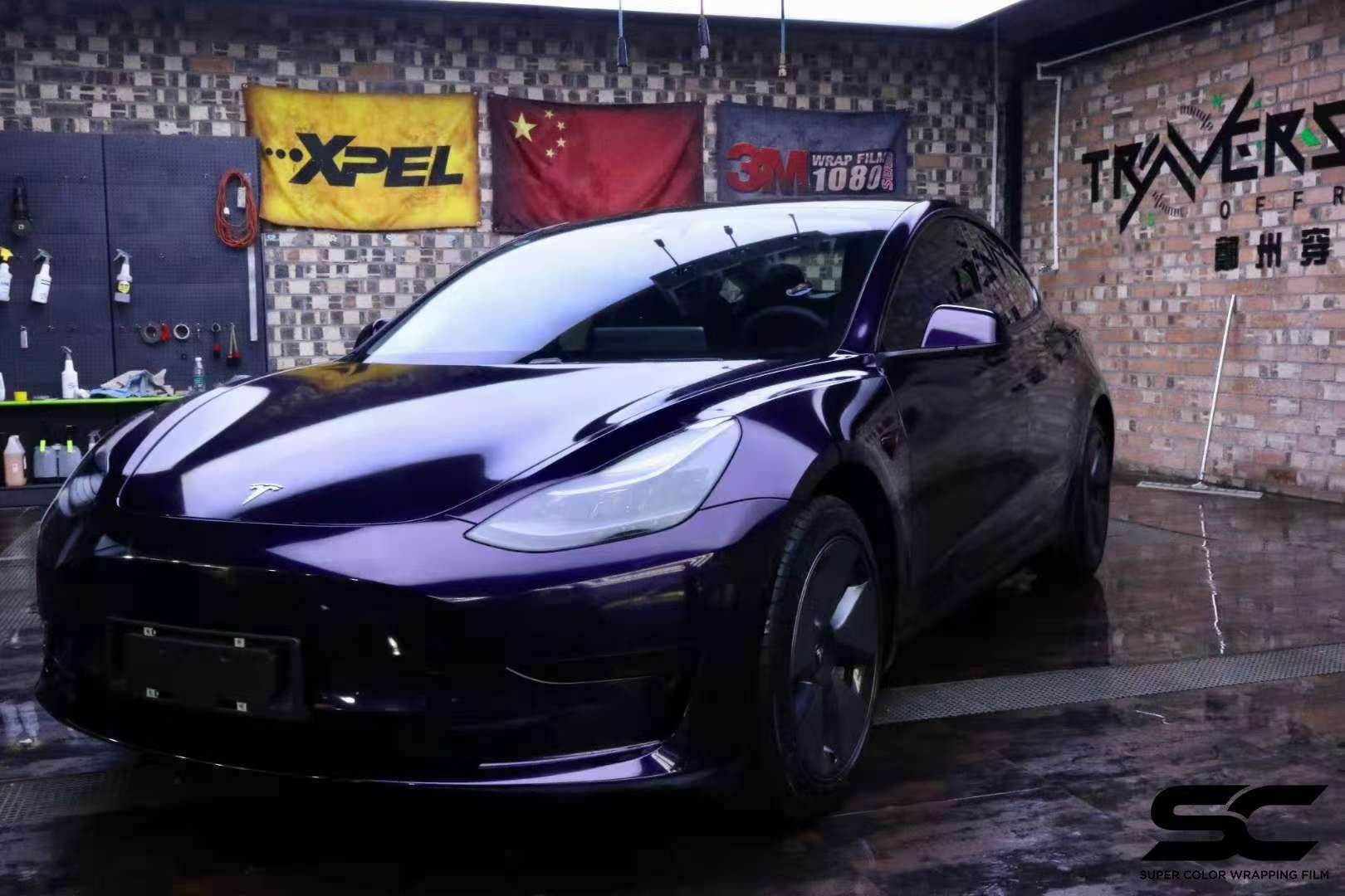特斯拉model3全车贴膜sc改色膜威尼斯紫