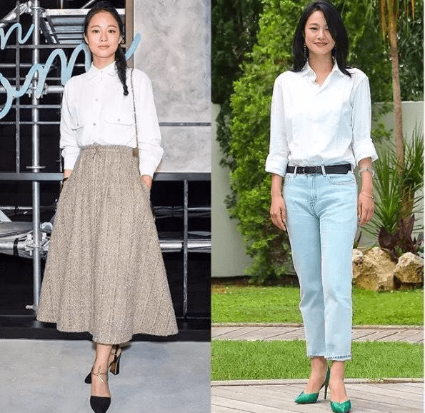 身材 周韵素颜和老公出门，扎丸子头暴露发际线，穿基础款气质却高级