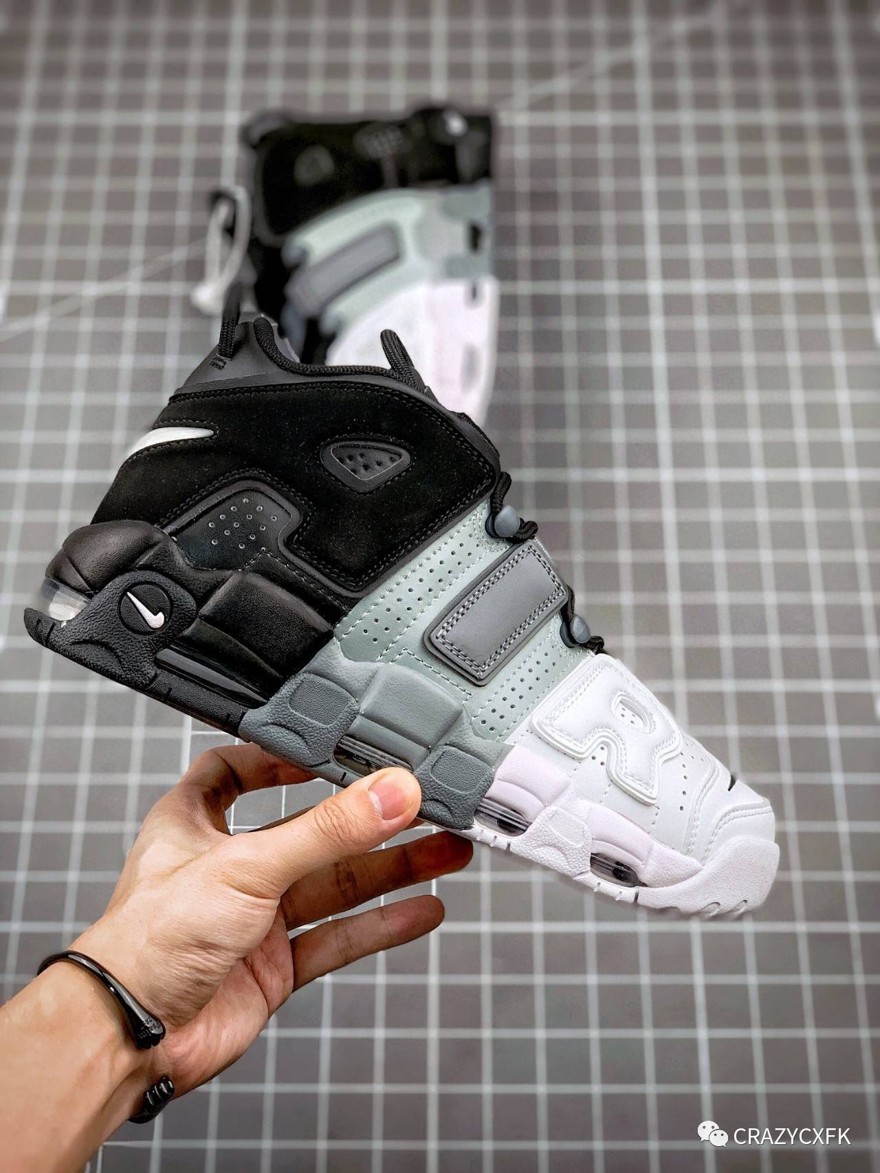 皮蓬 耐克大 AIR 皮蓬 Nike Air More Uptempo Tri-Color 黑白灰渐变运动鞋