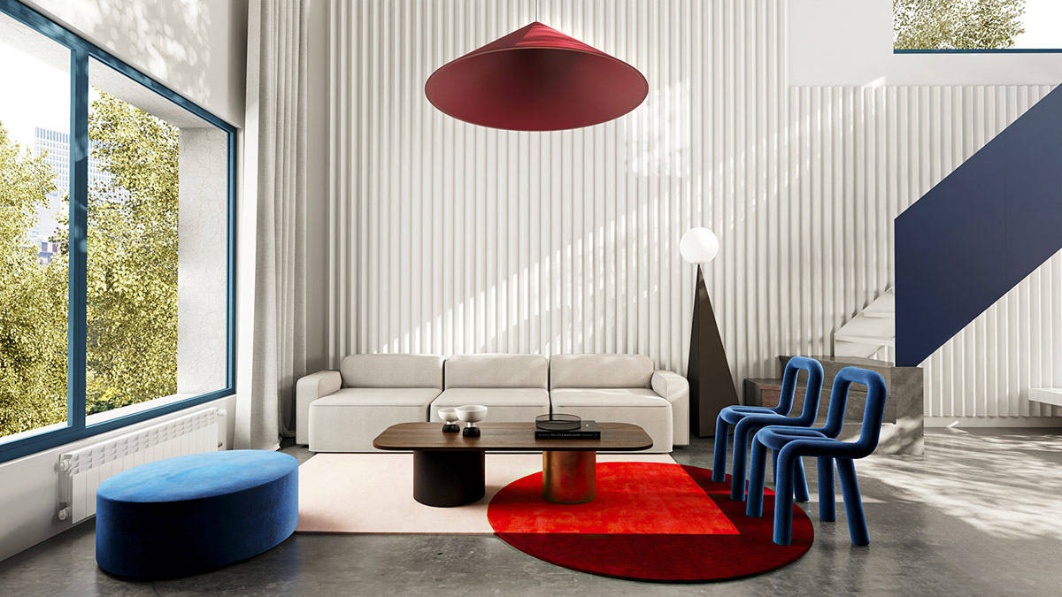 用红色和蓝色装饰体现活泼的撞色效果