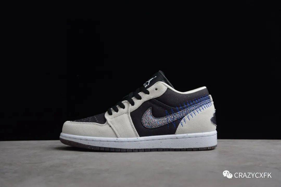 Low 乔丹 Air Jordan 1 Low Crater 灰蓝黑缝线低帮篮球鞋