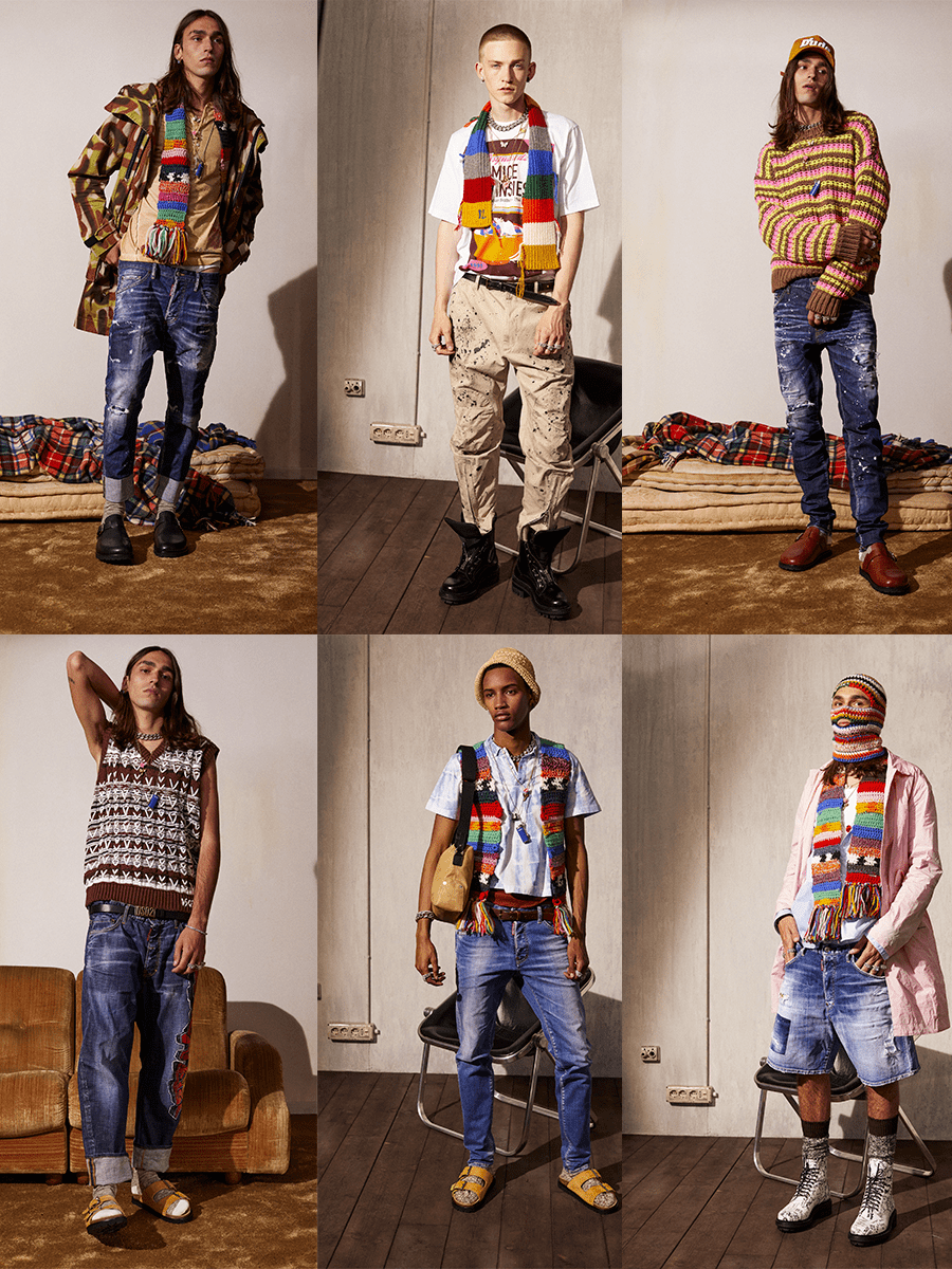 图案 Dsquared2 2022春季，看起来并不怎么搭调的穿搭，则更为坚强