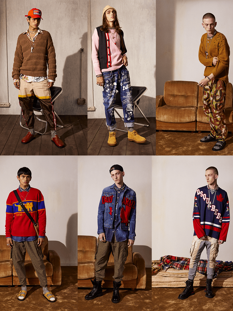 图案 Dsquared2 2022春季，看起来并不怎么搭调的穿搭，则更为坚强