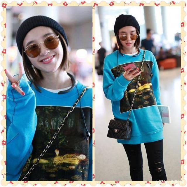 黑色 唐艺昕嘻哈打扮现身机场,印花卫衣配小脚裤,看着比张若昀还有型