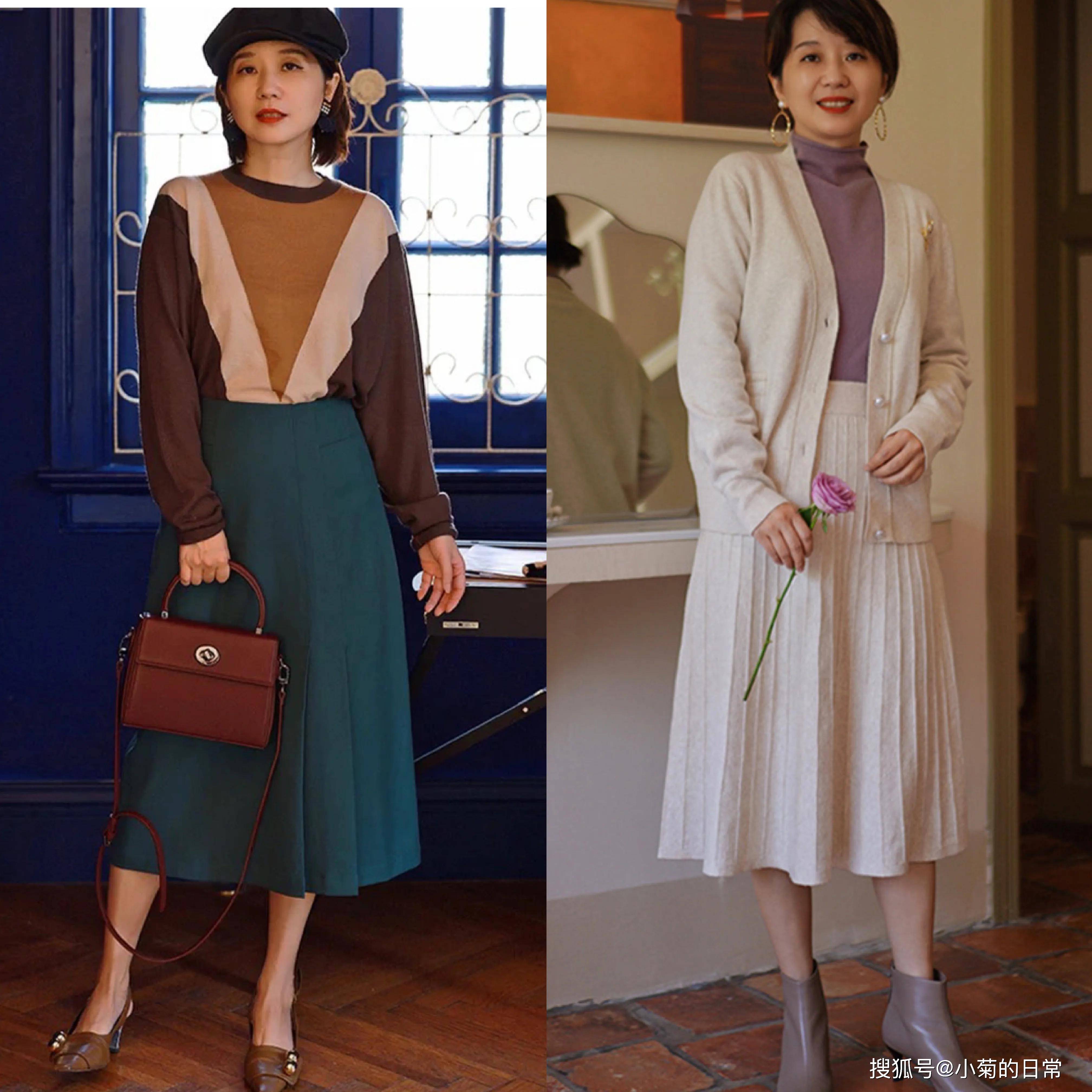 条纹 70女人太会穿了，“小衫+半裙”这样穿，“不露腰”一样美得惊艳