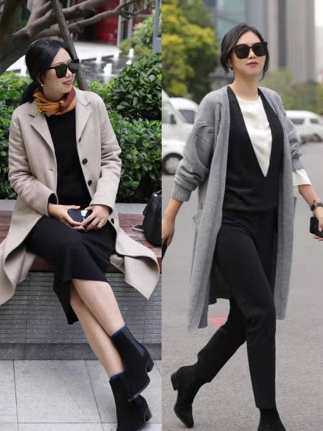 黑色 40岁微胖女人初冬穿大衣时，建议配这4双鞋，时髦好看又显高显瘦