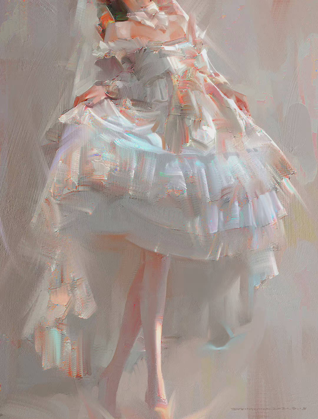 插画 高级油画质感插画作品，笔下的白衣少女太梦幻了