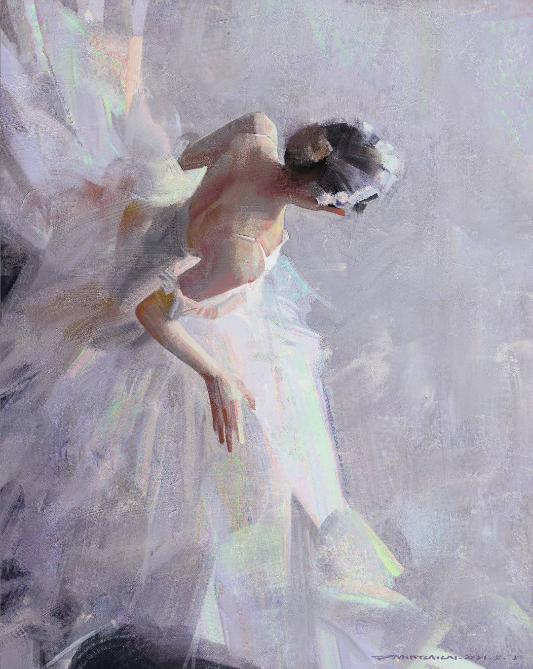 插画 高级油画质感插画作品，笔下的白衣少女太梦幻了