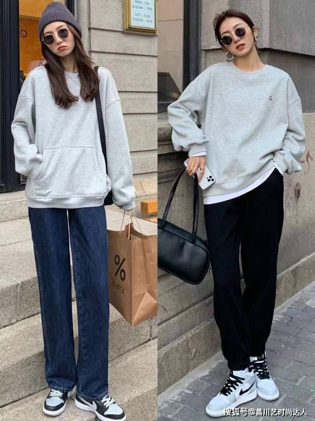 黑色 冬天，穿“卫衣”时尚百搭！阔腿裤、牛仔裤、打底裤随便搭
