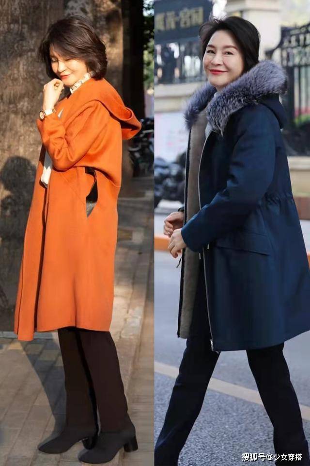黑色 “大衣+长靴、羽绒服+短靴”才是60+岁女人的秋冬打扮！优雅舒适