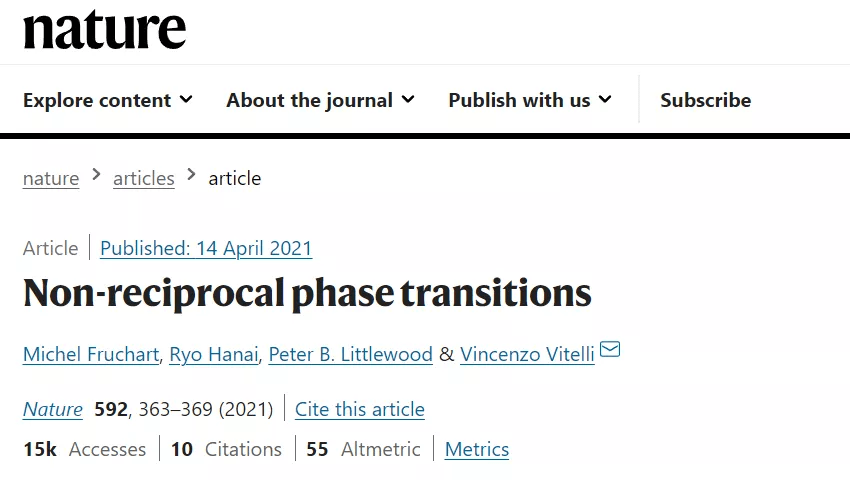 在不遵守牛顿第三定律的系统中，芝大学者发现奇异点与相变的联系