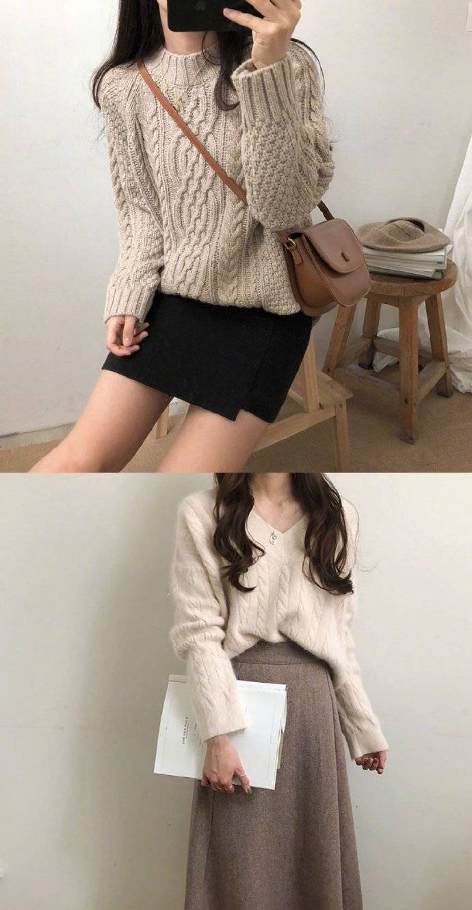 颜色 小个子女生的秋冬甜美穿搭，棉花糖毛衣配毛呢裙，慵懒温暖又日常