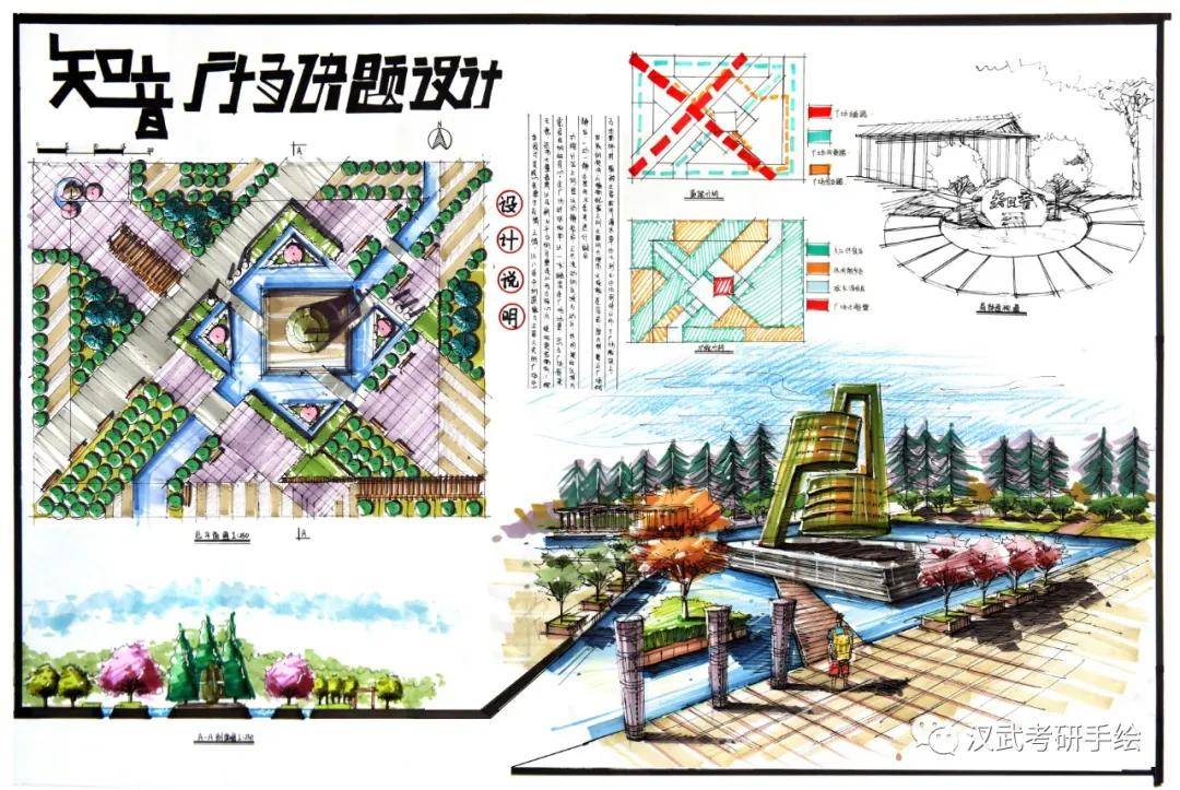 优选快题第02期丨环艺广场绿地小公园设计手绘快题晒晒旧图可否救急