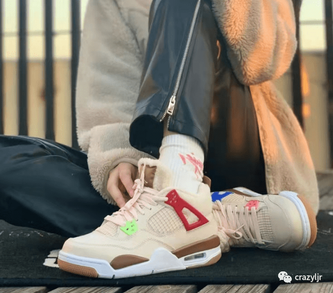 羊绒 潮人穿搭Air Jordan4乔AJ4卡其棕色羊糕绒鸳鸯休闲女气垫篮球鞋