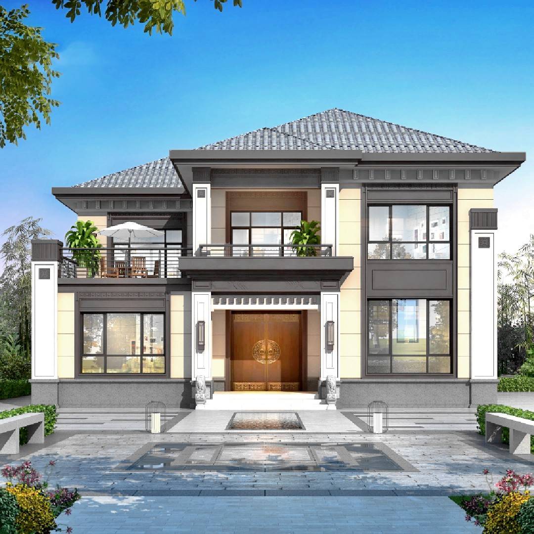 新中式二层别墅就是这么"高级",6室2厅带堂屋,这造价谁都能盖_农村