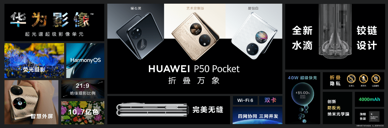 影像|华为发布HUAWEIP50Pocket，精巧折叠尽显时尚