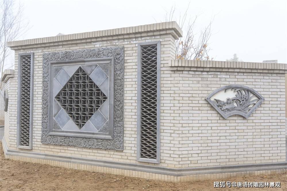 中华传统文化景墙仿古砖雕镂空窗青砖装饰