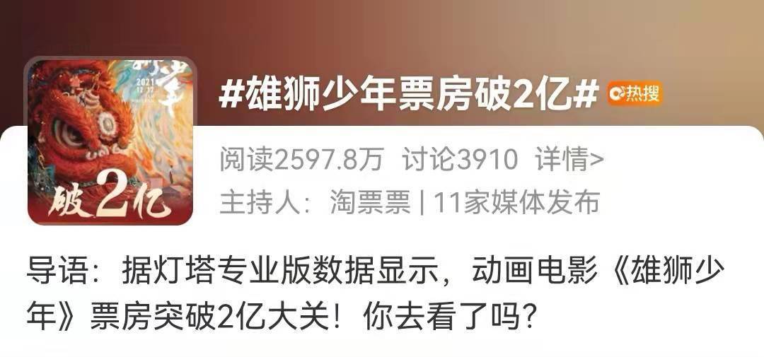 因为|雄狮少年破2亿再上微博热搜，很多观众一直没搞清别有用心和前者