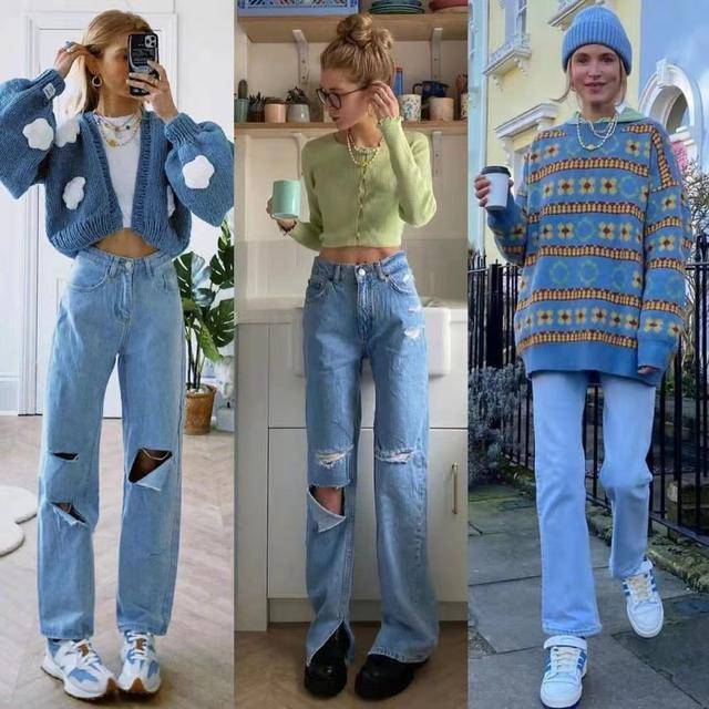 蓝色 上短下长的搭配方式成为了牛仔裤最为经典的穿搭方式之一