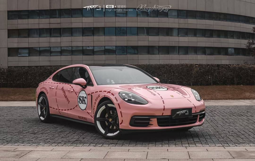 tmd改色膜潮牌车膜保时捷帕拉梅拉粉猪涂装