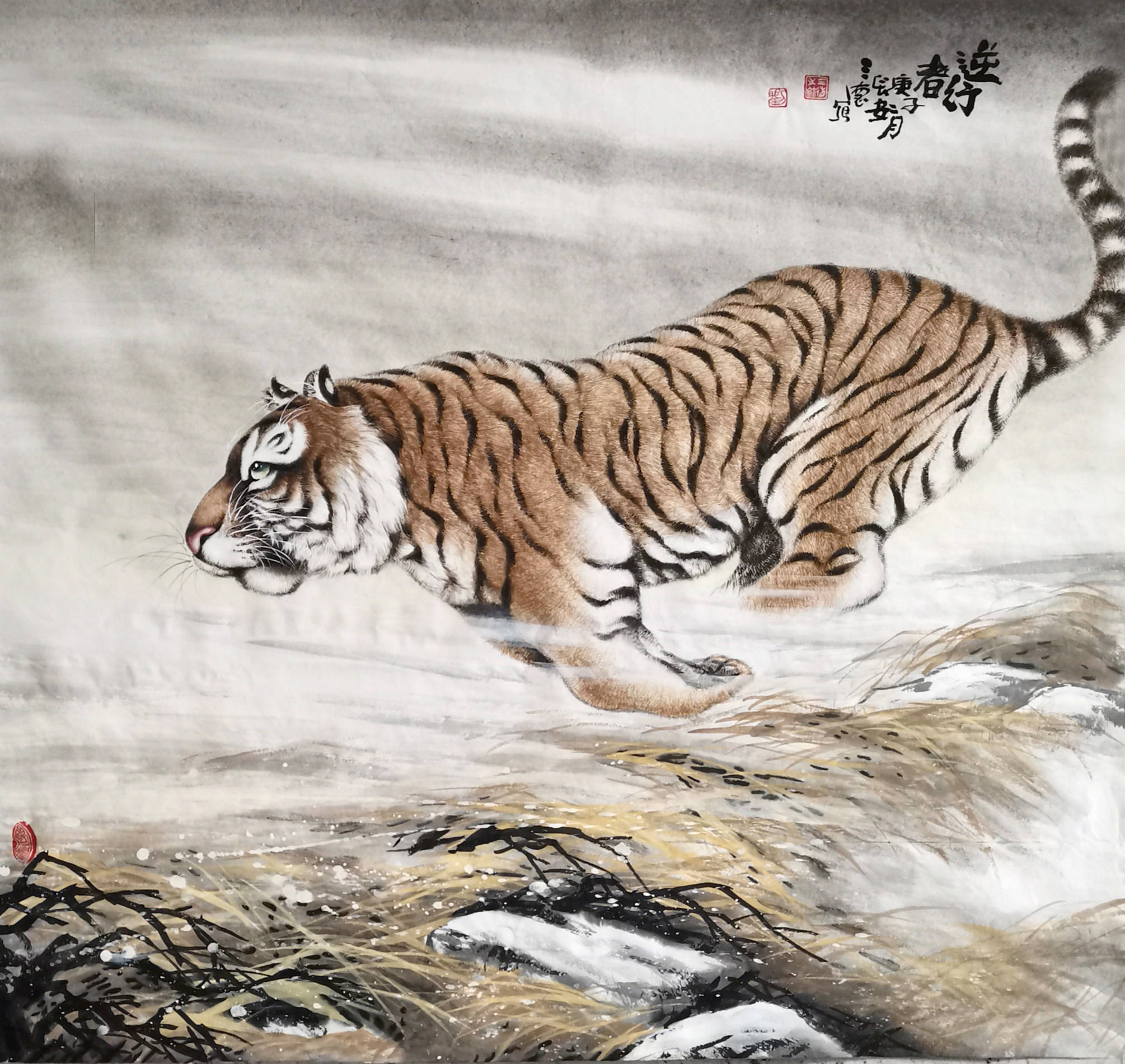 刘三德以工笔手法所塑造的老虎十分精细,精益求精