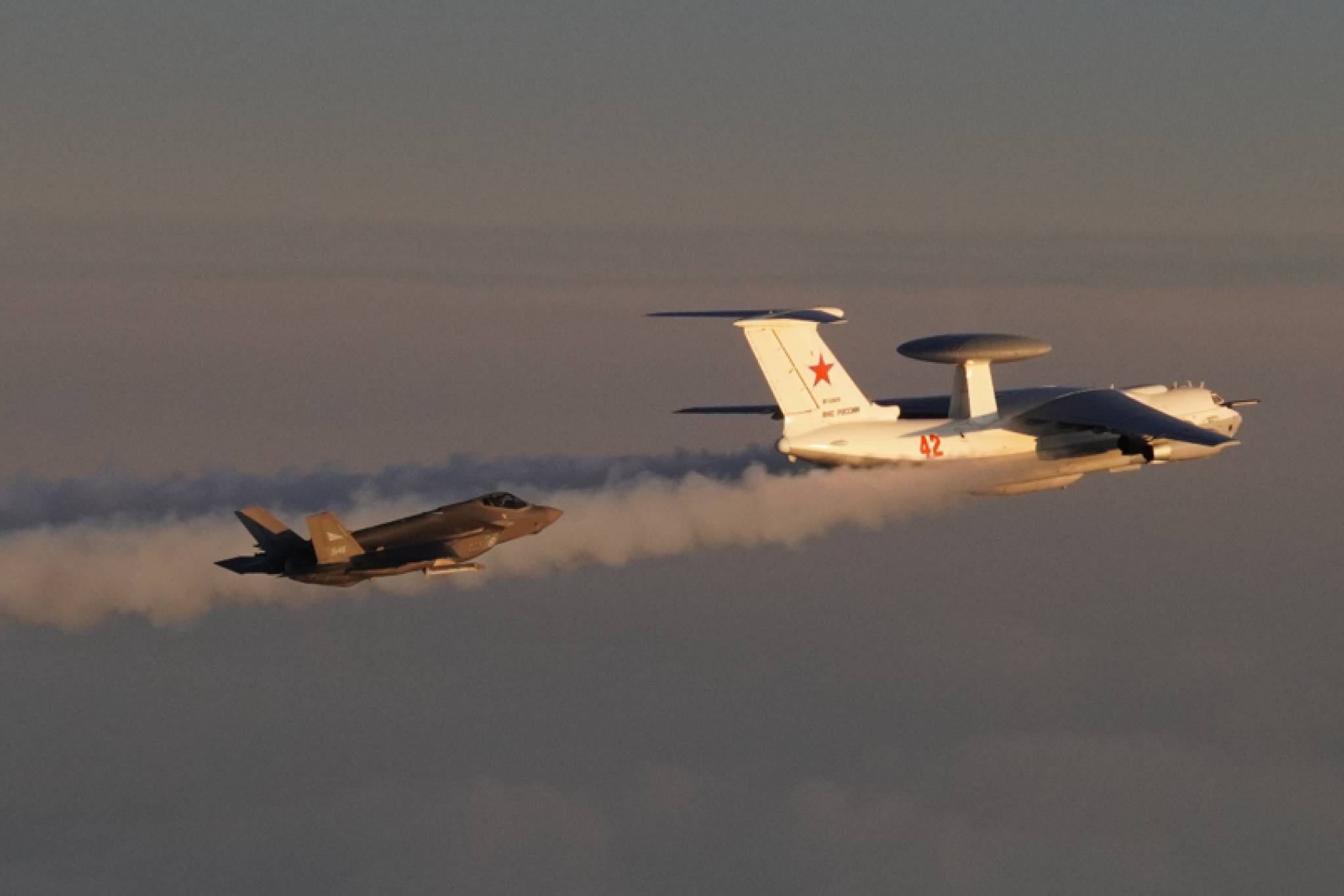F-35 intercepting A-50 early warning aircraft