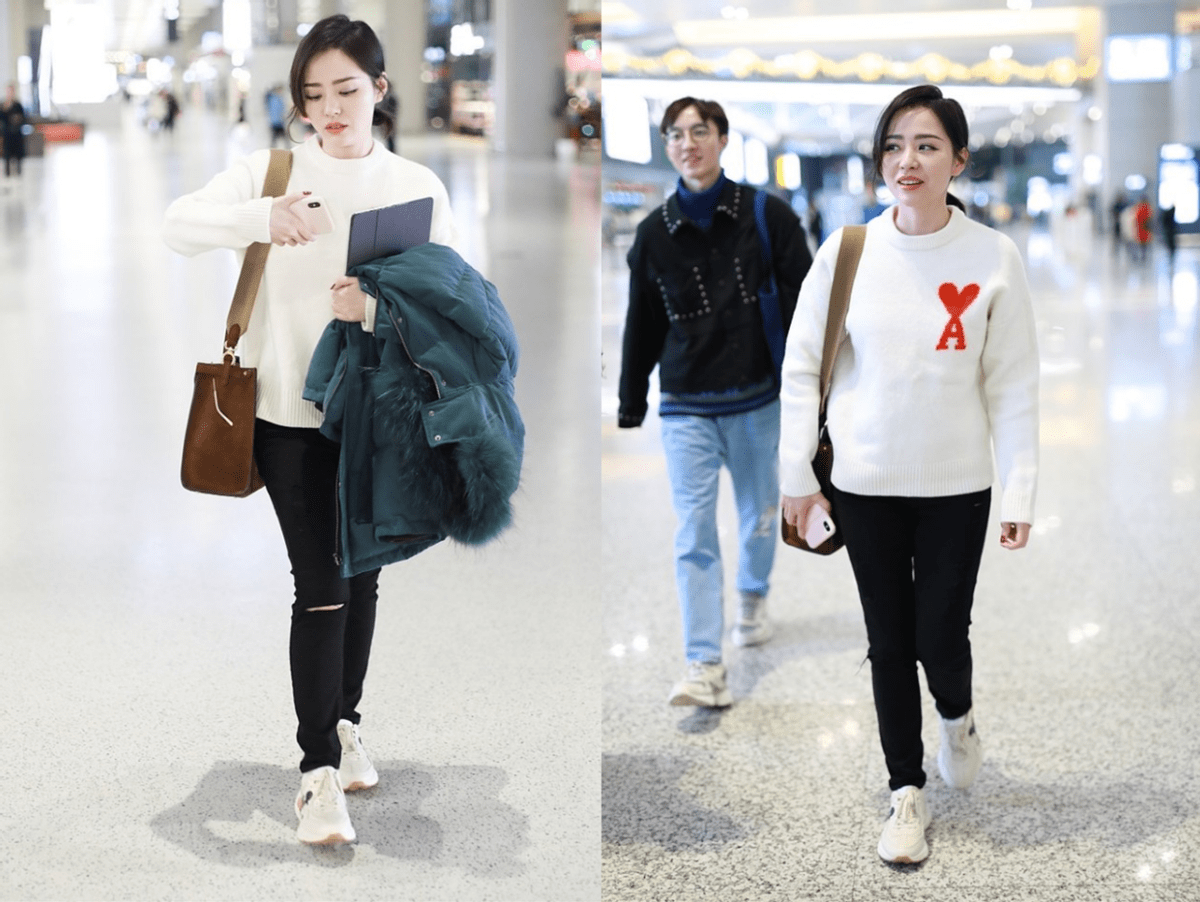 毛衣 张靓颖不化妆也跟路人没区别,不过素颜却不丑,穿红色毛衣好随性