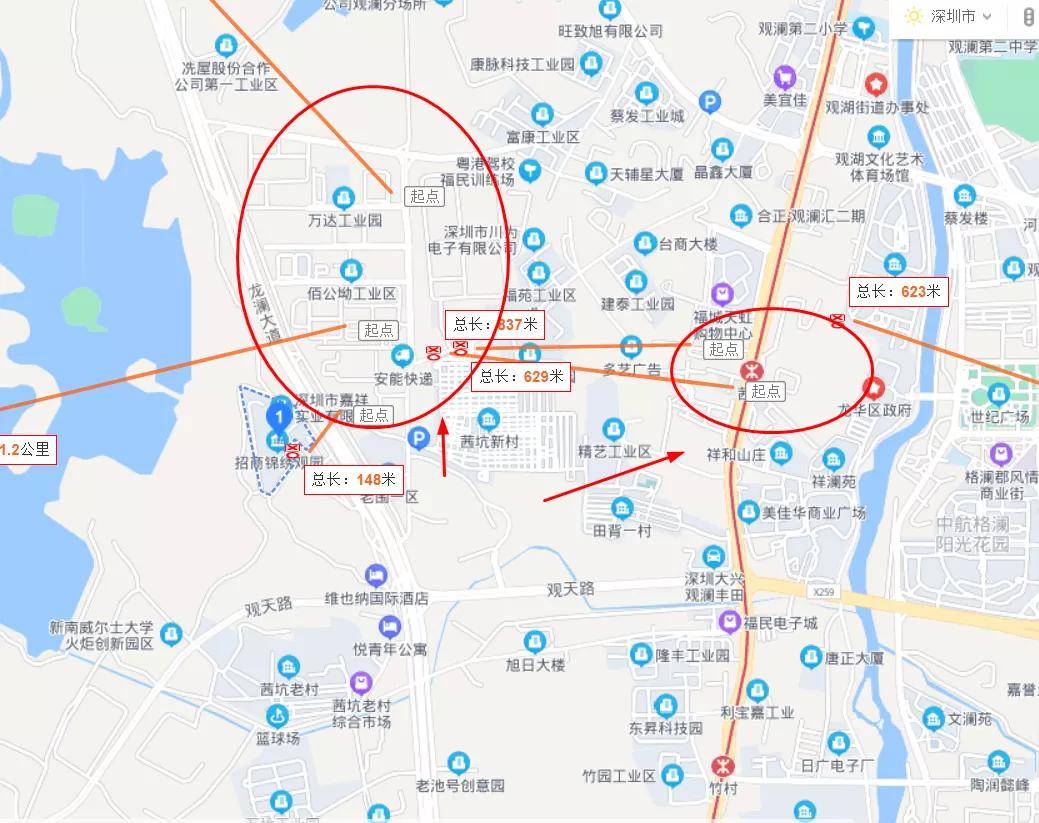 位置项目地处观澜,属于福城片区,观兴西路的西面,附近是观城社区,4