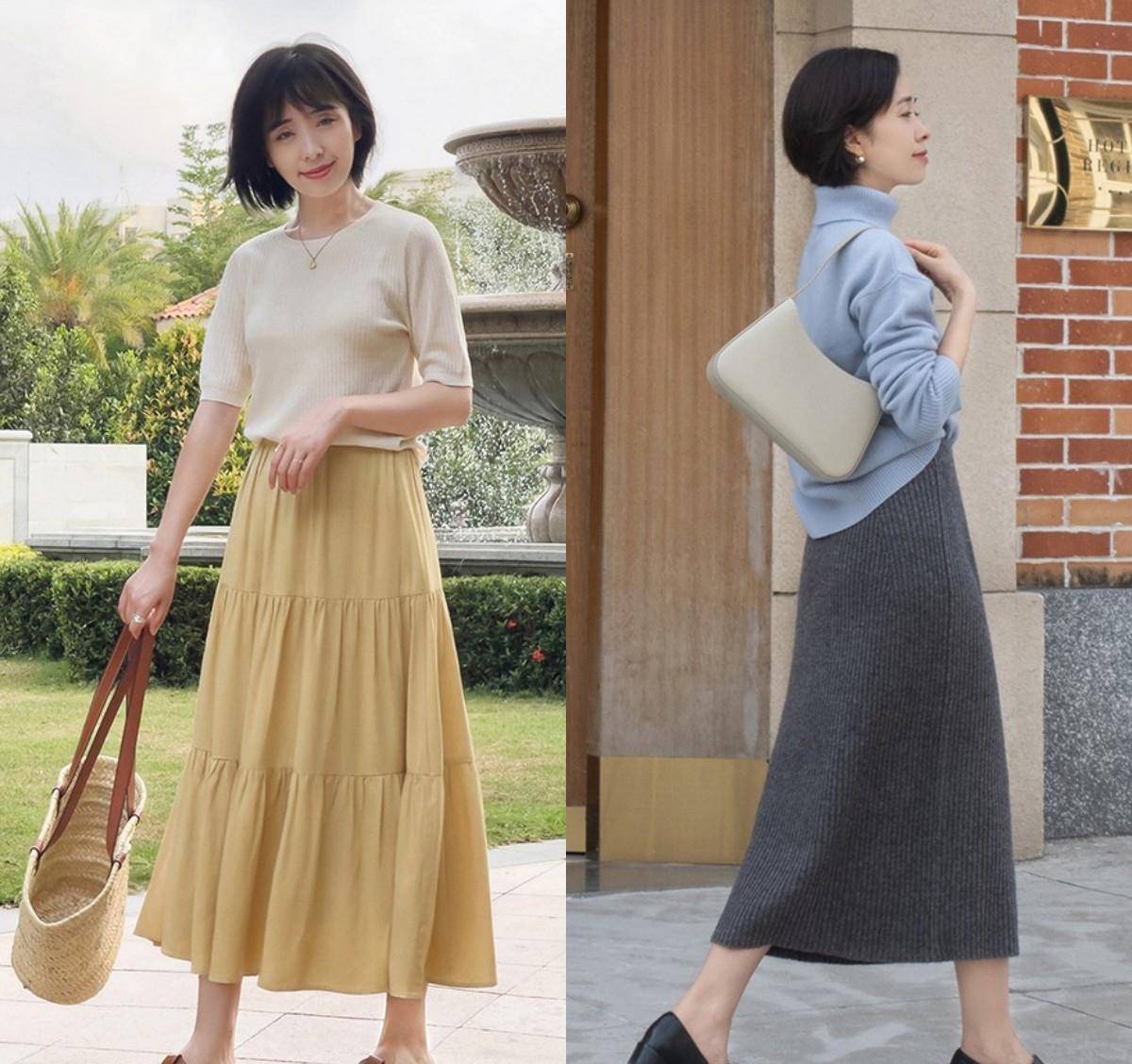 西装 立春，穿“半身裙”很有女人味，但要选对款式、搭对上衣才更优雅