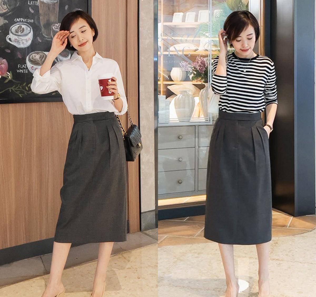 西装 立春，穿“半身裙”很有女人味，但要选对款式、搭对上衣才更优雅