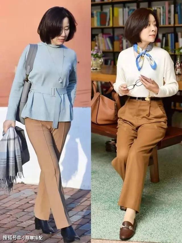 层次 贵气有质感的“卡其神裤”,优雅女人这样穿,比小白裤更高级
